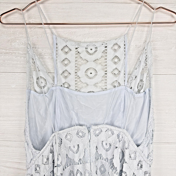 Free People Lace Dress Size 8 Just Like Honey Ice Blue Asymmetric Coquette Fairy - Picture 8 of 16